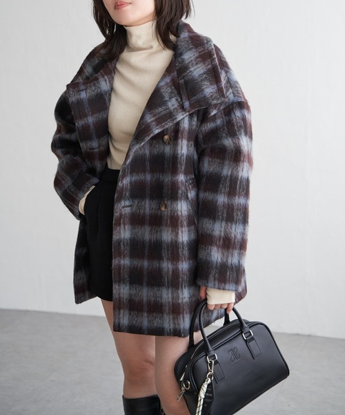 VENCEEXCHANGE(ヴァンスエクスチェンジ)の「シャギーチェックスタンドコート(その他アウター・レディース・オレンジ系/ブルー系・FREE)」の11枚目の写真