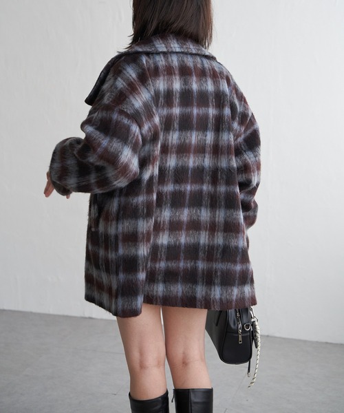 VENCEEXCHANGE(ヴァンスエクスチェンジ)の「シャギーチェックスタンドコート(その他アウター・レディース・オレンジ系/ブルー系・FREE)」の12枚目の写真