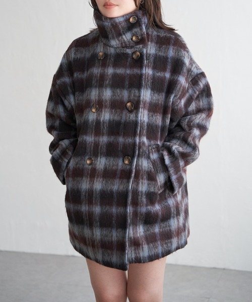 VENCEEXCHANGE(ヴァンスエクスチェンジ)の「シャギーチェックスタンドコート(その他アウター・レディース・オレンジ系/ブルー系・FREE)」の13枚目の写真