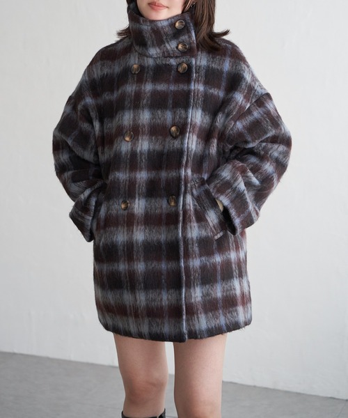 VENCEEXCHANGE(ヴァンスエクスチェンジ)の「シャギーチェックスタンドコート(その他アウター・レディース・オレンジ系/ブルー系・FREE)」の14枚目の写真