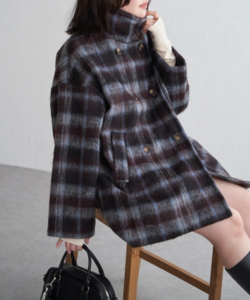 VENCEEXCHANGE(ヴァンスエクスチェンジ)の「シャギーチェックスタンドコート(その他アウター・レディース・オレンジ系/ブルー系・FREE)」の18枚目の写真