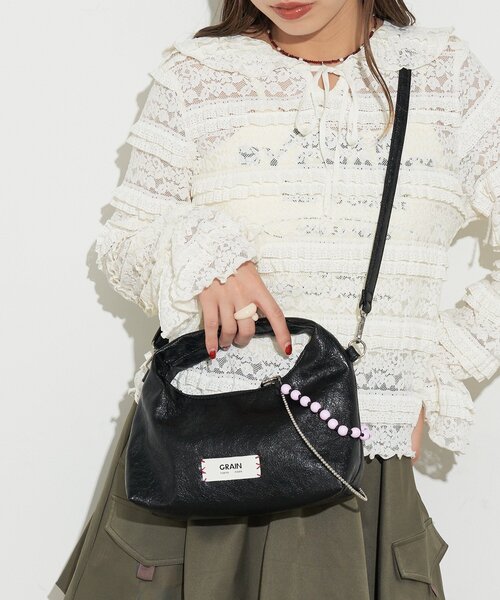 GRAIN（グレイン）の「【GRAIN/グレイン】ビーズチャーム付き2wayハンドバッグ（トートバッグ・レディース・ブラック/レッド/サックスブルー・FREE）」の5枚目の写真