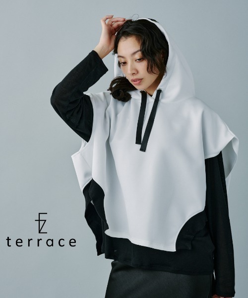 terrace(テラス)の「アシンメトリージャージバックジップフーディー(パーカー・レディース・オフホワイト/チャコールグレー/ブラック・MEDIUM)」の2枚目の写真