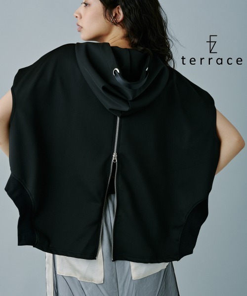 terrace(テラス)の「アシンメトリージャージバックジップフーディー(パーカー・レディース・オフホワイト/チャコールグレー/ブラック・MEDIUM)」の3枚目の写真
