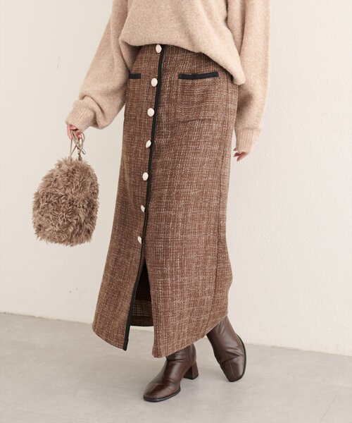 natural couture(ナチュラルクチュール)の「【WEB限定】ブレードテープ使いツイードスカート(スカート・レディース・ブラウン/アイボリー/ブラック/ブルー/チャコールグレー・FREE)」の1枚目の写真