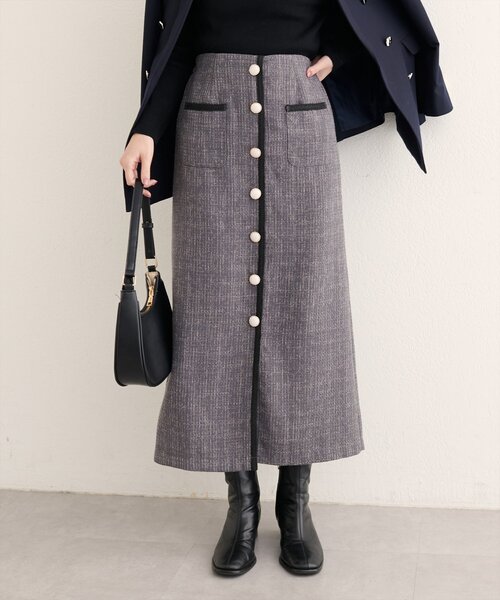 natural couture(ナチュラルクチュール)の「【WEB限定】ブレードテープ使いツイードスカート(スカート・レディース・ブラウン/アイボリー/ブラック/ブルー/チャコールグレー・FREE)」の4枚目の写真