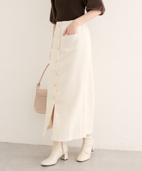 natural couture(ナチュラルクチュール)の「【WEB限定】ブレードテープ使いツイードスカート(スカート・レディース・ブラウン/アイボリー/ブラック/ブルー/チャコールグレー・FREE)」の6枚目の写真