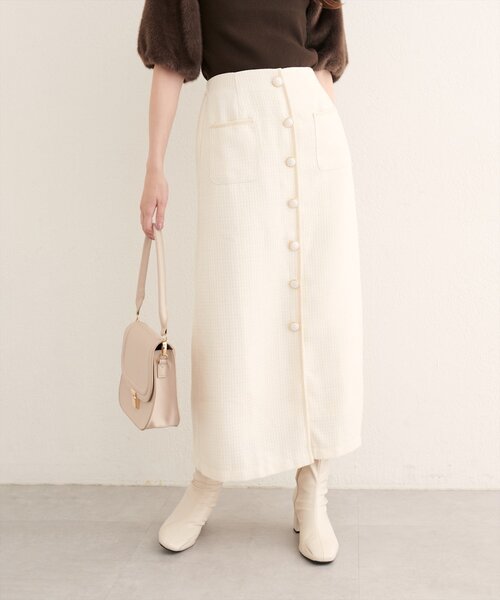 natural couture(ナチュラルクチュール)の「【WEB限定】ブレードテープ使いツイードスカート(スカート・レディース・ブラウン/アイボリー/ブラック/ブルー/チャコールグレー・FREE)」の8枚目の写真