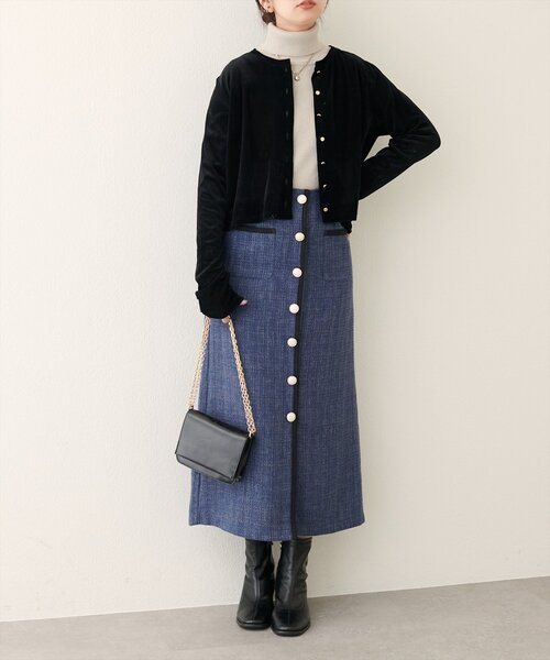 Rene2024AW 新品未使用♡【専用です】ネイビーツイードスカート セール】【WEB限定】ブレードテープ使いツイードスカート（スカート