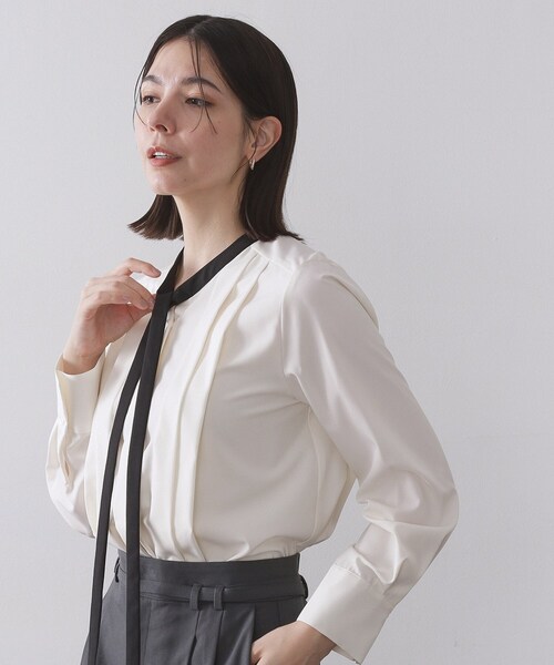 セール】バイカラーボウタイブラウス【洗濯機OK】（シャツ/ブラウス