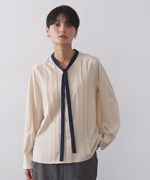 セール】バイカラーボウタイブラウス【洗濯機OK】（シャツ/ブラウス