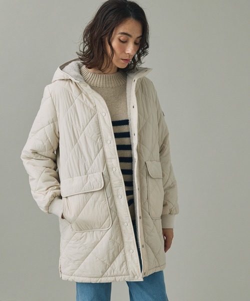 AIGLE（エーグル）の「DUPONT SORONA中綿 撥水 インサレーション リバーシブル キルティングボアジャケット（ダウンジャケット/コート・レディース・ブラック/グレー/ライトグレー・38/36/40）」の5枚目の写真