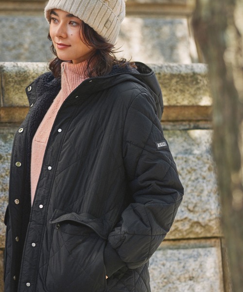 AIGLE（エーグル）の「DUPONT SORONA中綿 撥水 インサレーション リバーシブル キルティングボアジャケット（ダウンジャケット/コート・レディース・ブラック/グレー/ライトグレー・38/36/40）」の18枚目の写真