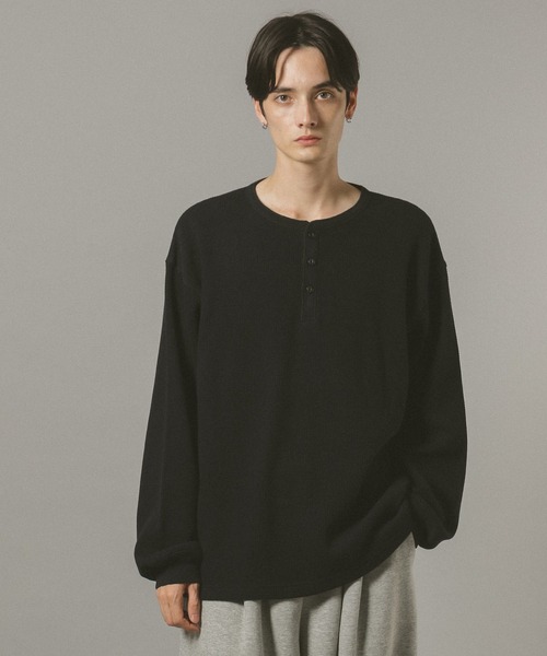 セール】ワッフル/ビッグシルエットヘンリーネックロンT（Tシャツ