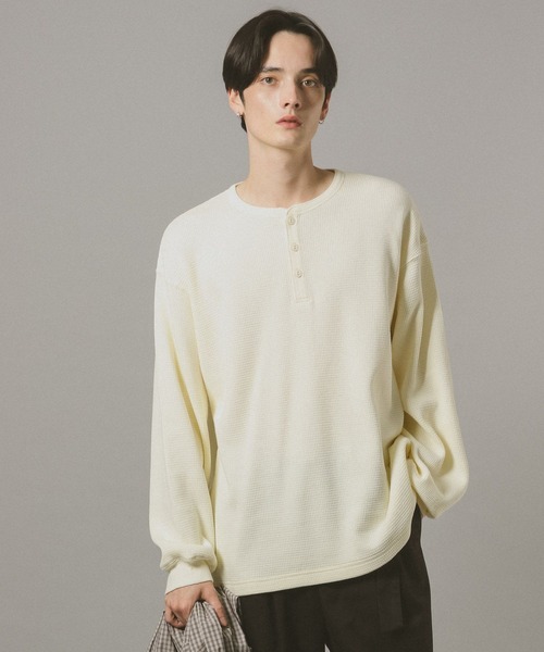 RAGEBLUE(レイジブルー)の「ワッフル/ビッグシルエットヘンリーネックロンT(Tシャツ/カットソー・メンズ・ブラック/オフホワイト・FREE)」の5枚目の写真