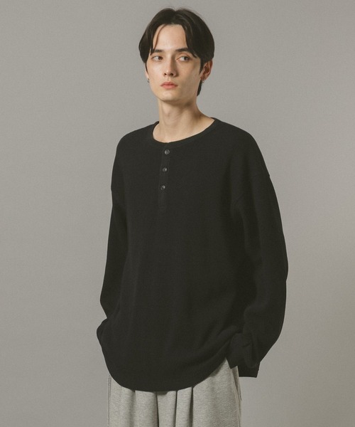 RAGEBLUE(レイジブルー)の「ワッフル/ビッグシルエットヘンリーネックロンT(Tシャツ/カットソー・メンズ・ブラック/オフホワイト・FREE)」の19枚目の写真