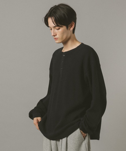 RAGEBLUE(レイジブルー)の「ワッフル/ビッグシルエットヘンリーネックロンT(Tシャツ/カットソー・メンズ・ブラック/オフホワイト・FREE)」の18枚目の写真