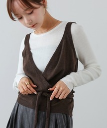 Rintosull ブラトップ付きバルーンカシュクールトップスブラウンMサイズ バルーンシャツ シャツ レディース トップス 長袖 カシュクール・再