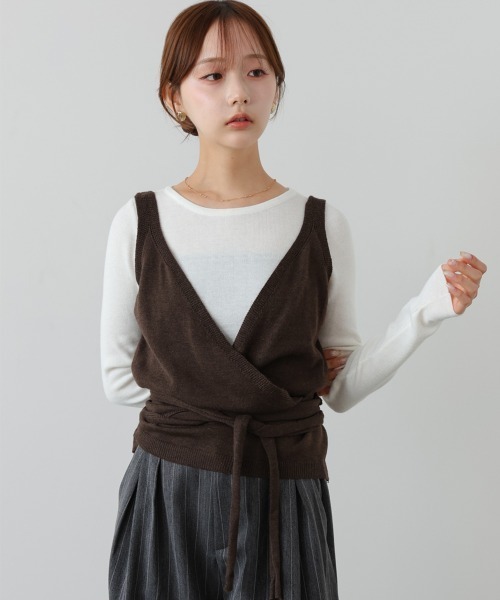 Bab(バブ)の「カシュクールベストSETニット(ベスト・レディース・ブラウン/ブラック/グレー・FREE)」の19枚目の写真