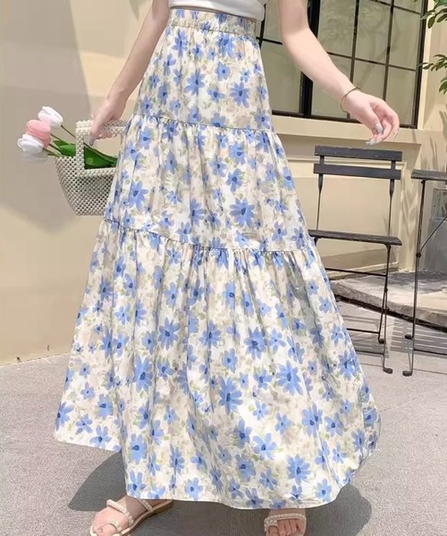 SHOUYO(ショウヨウ)の「花柄ティアードロングスカート/ブルー・ピンク(スカート・レディース・ブルー/ピンク・M)」の2枚目の写真