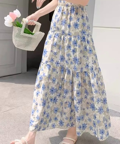 SHOUYO(ショウヨウ)の「花柄ティアードロングスカート/ブルー・ピンク(スカート・レディース・ブルー/ピンク・M)」の7枚目の写真