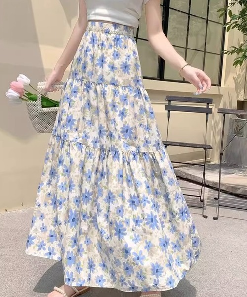 SHOUYO(ショウヨウ)の「花柄ティアードロングスカート/ブルー・ピンク(スカート・レディース・ブルー/ピンク・M)」の9枚目の写真