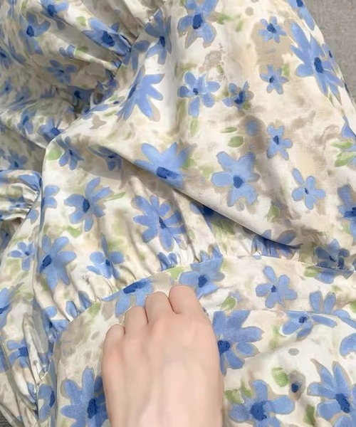 SHOUYO(ショウヨウ)の「花柄ティアードロングスカート/ブルー・ピンク(スカート・レディース・ブルー/ピンク・M)」の8枚目の写真