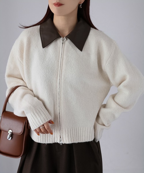 Riberry（リベリー）の「襟切替えダブルジップニット（ニット/セーター・レディース・グレー/ブラック/アイボリー・FREE）」の2枚目の写真