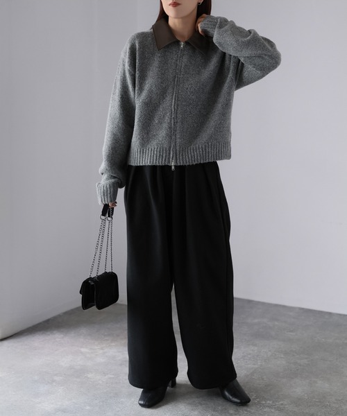 Riberry（リベリー）の「襟切替えダブルジップニット（ニット/セーター・レディース・グレー/ブラック/アイボリー・FREE）」の9枚目の写真