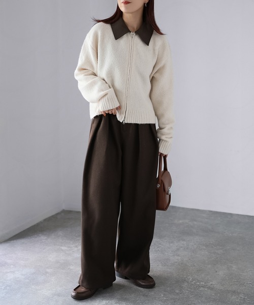 Riberry（リベリー）の「襟切替えダブルジップニット（ニット/セーター・レディース・グレー/ブラック/アイボリー・FREE）」の6枚目の写真