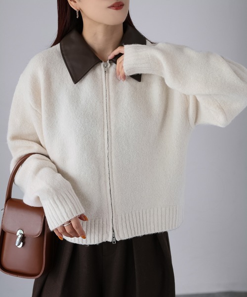 Riberry（リベリー）の「襟切替えダブルジップニット（ニット/セーター・レディース・グレー/ブラック/アイボリー・FREE）」の12枚目の写真