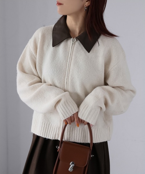 Riberry（リベリー）の「襟切替えダブルジップニット（ニット/セーター・レディース・グレー/ブラック/アイボリー・FREE）」の4枚目の写真