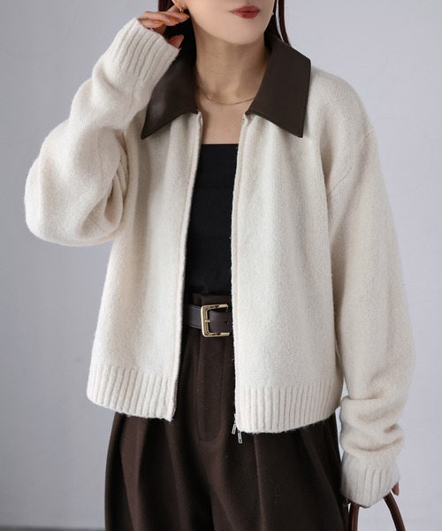 Riberry（リベリー）の「襟切替えダブルジップニット（ニット/セーター・レディース・グレー/ブラック/アイボリー・FREE）」の13枚目の写真