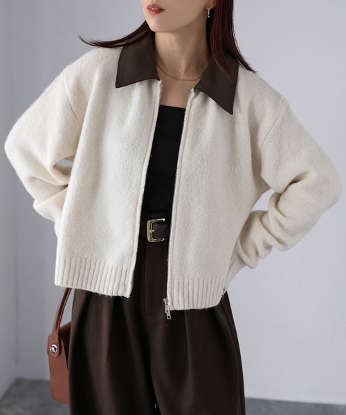 Riberry（リベリー）の「襟切替えダブルジップニット（ニット/セーター・レディース・グレー/ブラック/アイボリー・FREE）」の5枚目の写真