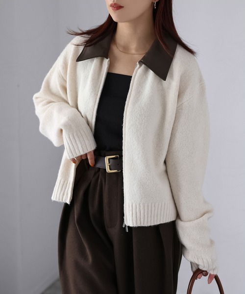 Riberry（リベリー）の「襟切替えダブルジップニット（ニット/セーター・レディース・グレー/ブラック/アイボリー・FREE）」の11枚目の写真