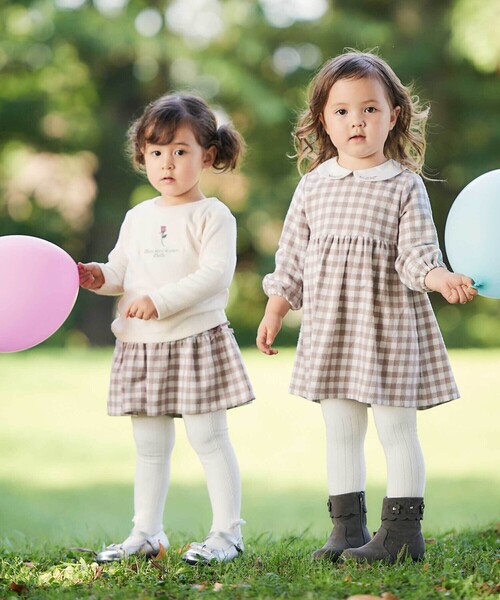 BeBe(ベベ)の「【お揃い】ネルギンガムチェックギャザーキュロットパンツ(80~100cm)(その他ベビーウェア・キッズ・ブラック系その他/ピンク系その他・90cm/100cm/80cm)」の4枚目の写真