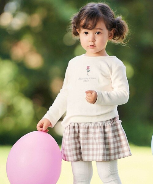 BeBe(ベベ)の「【お揃い】ネルギンガムチェックギャザーキュロットパンツ(80~100cm)(その他ベビーウェア・キッズ・ブラック系その他/ピンク系その他・90cm/100cm/80cm)」の2枚目の写真