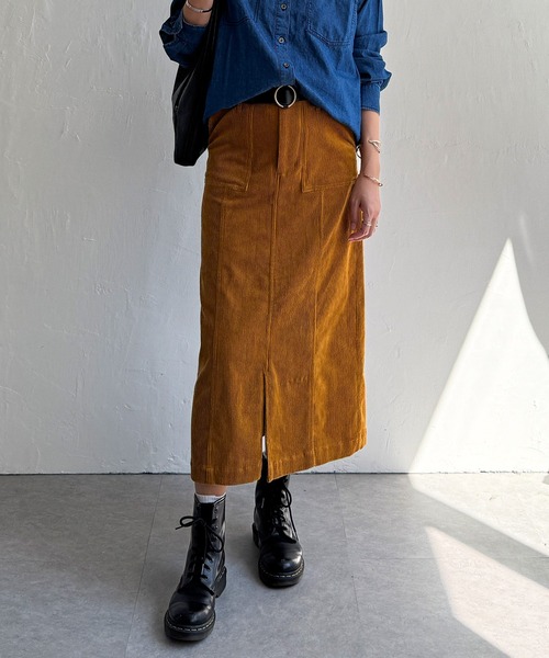 LBC（エルビーシー）の「コーデュロイベイカーIラインスカート（スカート・レディース・オフホワイト/ブルー系その他/キャメル/チャコール・M/L）」の4枚目の写真
