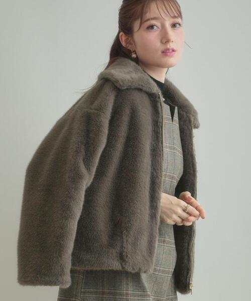 couture brooch（クチュールブローチ）の「【ふわふわ・上品】ミンクフェイクファーアウター（ブルゾン・レディース・ブラウン系/ダークブラウン/アイボリー・38/40）」の3枚目の写真
