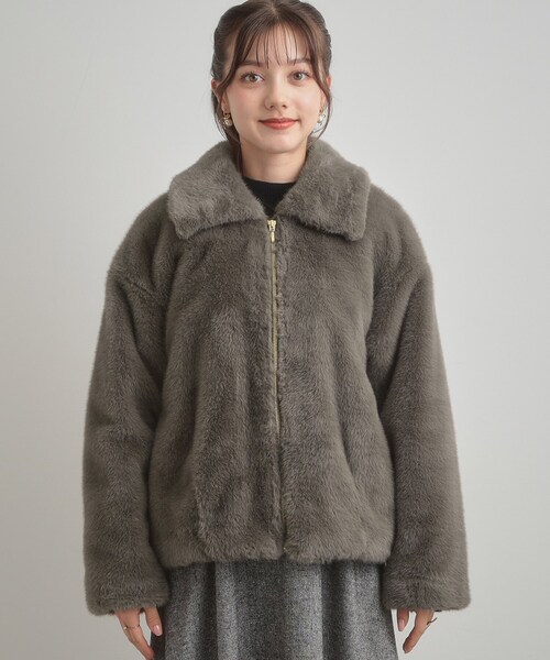 couture brooch（クチュールブローチ）の「【ふわふわ・上品】ミンクフェイクファーアウター（ブルゾン・レディース・ブラウン系/ダークブラウン/アイボリー・38/40）」の15枚目の写真
