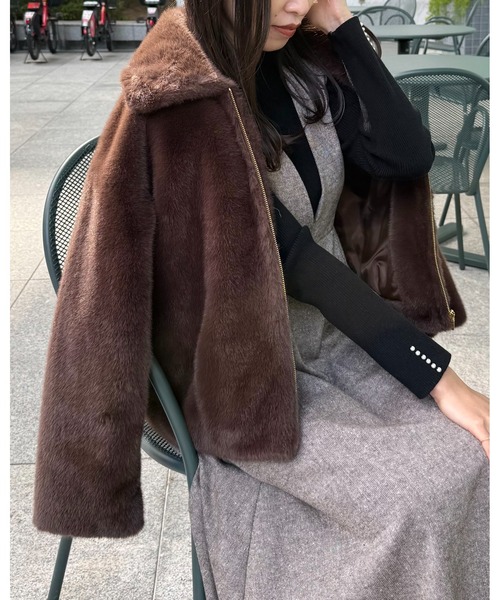 セール】【ふわふわ・上品】ミンクフェイクファーアウター（ブルゾン