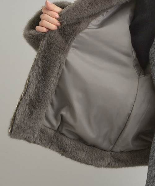 couture brooch（クチュールブローチ）の「【ふわふわ・上品】ミンクフェイクファーアウター（ブルゾン・レディース・ブラウン系/ダークブラウン/アイボリー・38/40）」の6枚目の写真