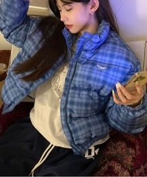 ダウンジャケット/コート（ブルー・ネイビー/青色系・チェック柄