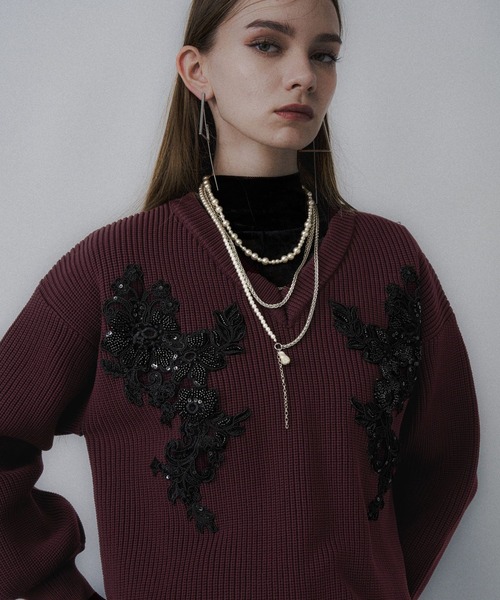 セール】レースパーツVネックニット(HARE)（ニット/セーター）｜HARE