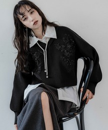 HARE | レースパーツVネックニット(HARE)(ニット/セーター)