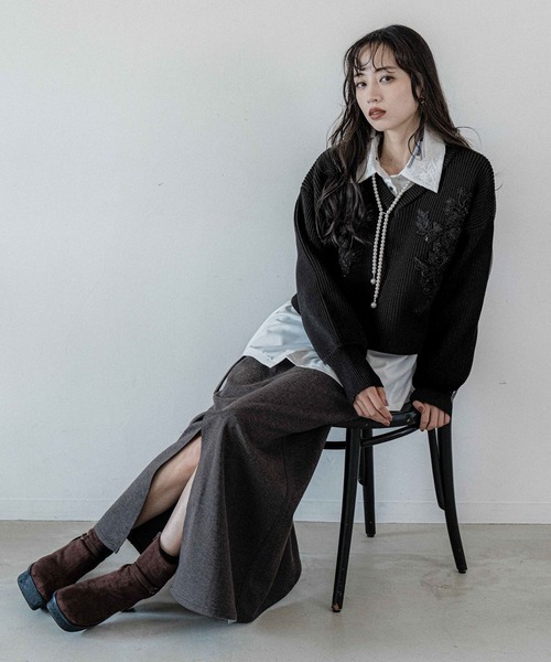 HARE（ハレ）の「レースパーツVネックニット(HARE)（ニット/セーター・レディース・ボルドー/ブラック・FREE）」の10枚目の写真