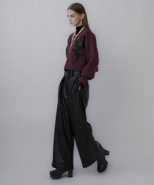 HARE（ハレ）の「レースパーツVネックニット(HARE)（ニット/セーター・レディース・ボルドー/ブラック・FREE）」の8枚目の写真