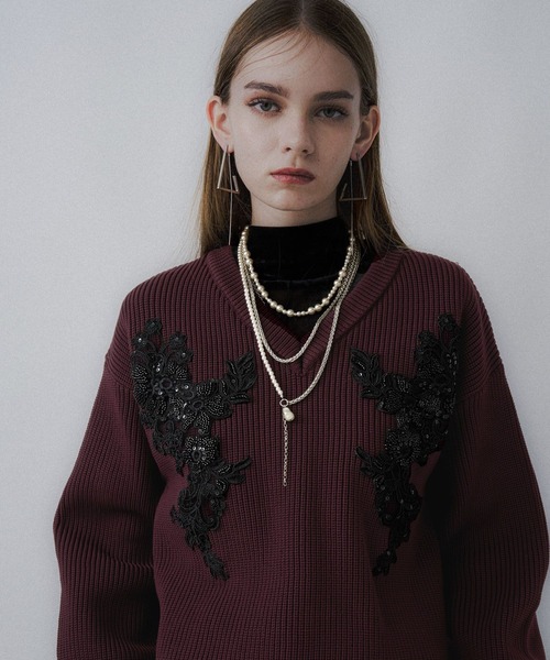 HARE（ハレ）の「レースパーツVネックニット(HARE)（ニット/セーター・レディース・ボルドー/ブラック・FREE）」の21枚目の写真