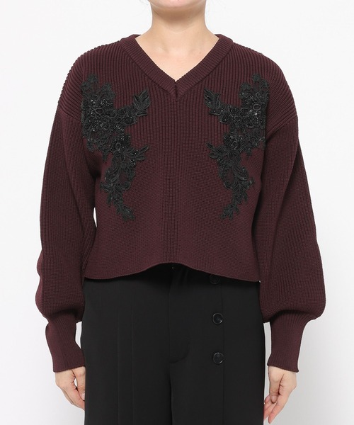 HARE（ハレ）の「レースパーツVネックニット(HARE)（ニット/セーター・レディース・ボルドー/ブラック・FREE）」の20枚目の写真