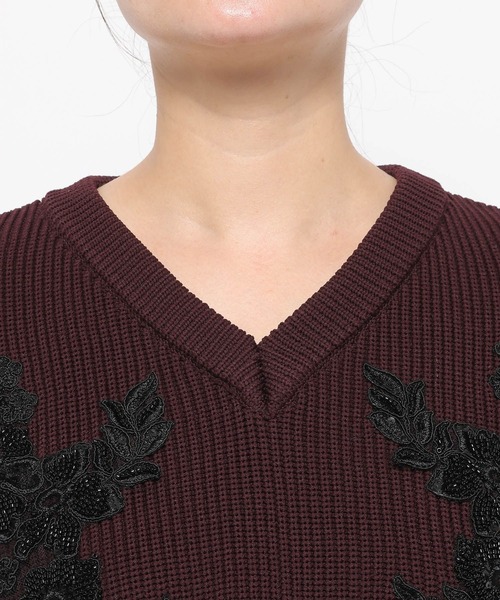 HARE（ハレ）の「レースパーツVネックニット(HARE)（ニット/セーター・レディース・ボルドー/ブラック・FREE）」の17枚目の写真